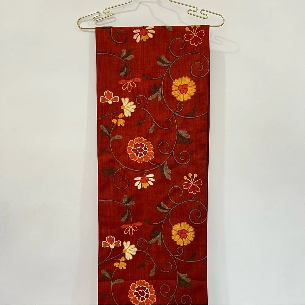 Inspired Treasures Embroidery Elegant Burnt Orange Table Runner